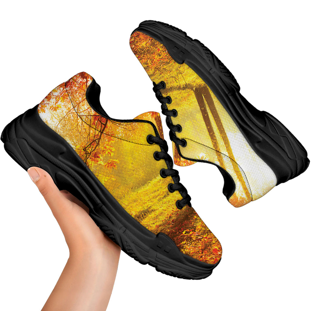 Autumn Trees Print Black Chunky Shoes