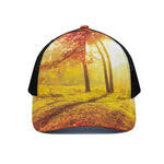 Autumn Trees Print Black Mesh Trucker Cap