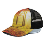 Autumn Trees Print Black Mesh Trucker Cap