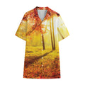 Autumn Trees Print Cotton Hawaiian Shirt