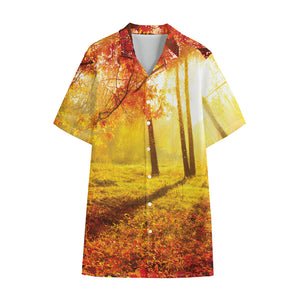 Autumn Trees Print Cotton Hawaiian Shirt