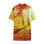 Autumn Trees Print Cotton Hawaiian Shirt