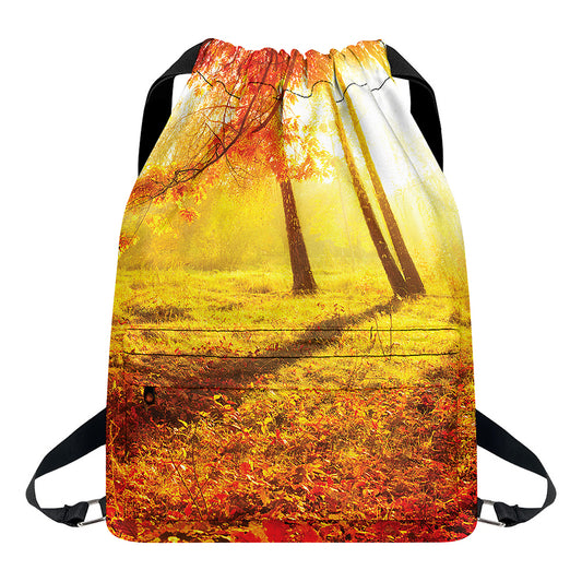 Autumn Trees Print Drawstring Backpack