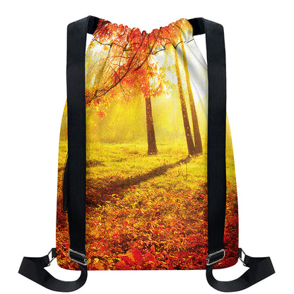 Autumn Trees Print Drawstring Backpack