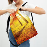 Autumn Trees Print Drawstring Backpack