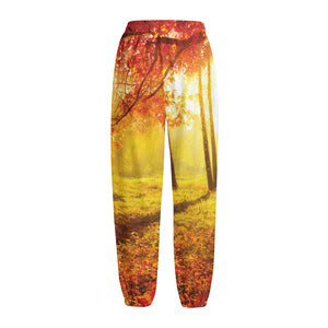 Autumn Trees Print Fleece Lined Knit Pants