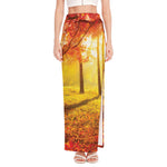 Autumn Trees Print High Slit Maxi Skirt