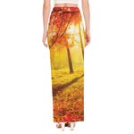 Autumn Trees Print High Slit Maxi Skirt