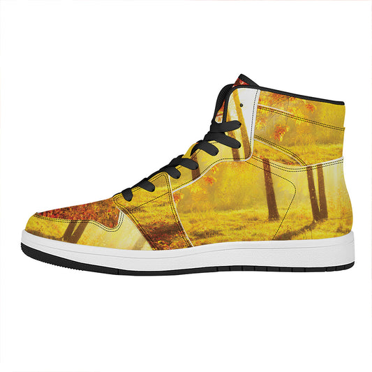 Autumn Trees Print High Top Leather Sneakers