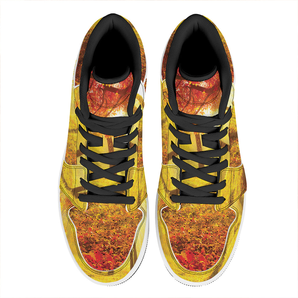 Autumn Trees Print High Top Leather Sneakers