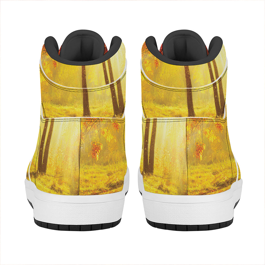 Autumn Trees Print High Top Leather Sneakers