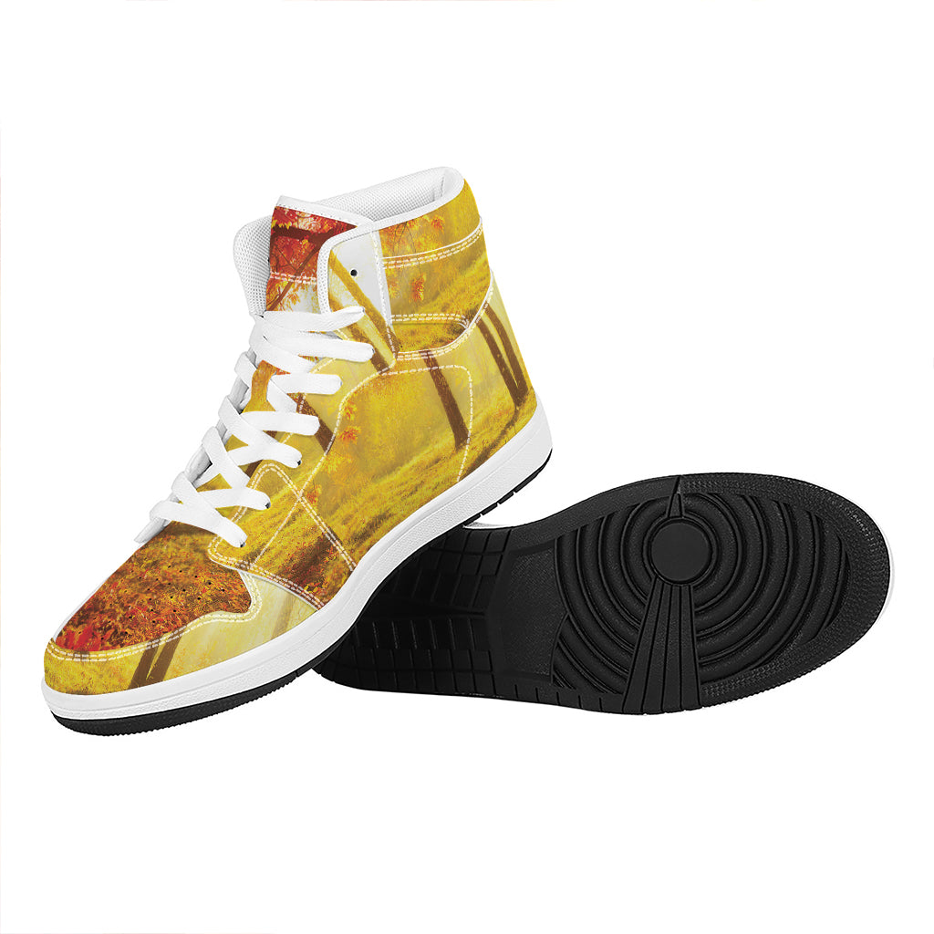 Autumn Trees Print High Top Leather Sneakers
