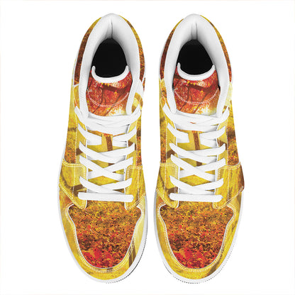 Autumn Trees Print High Top Leather Sneakers