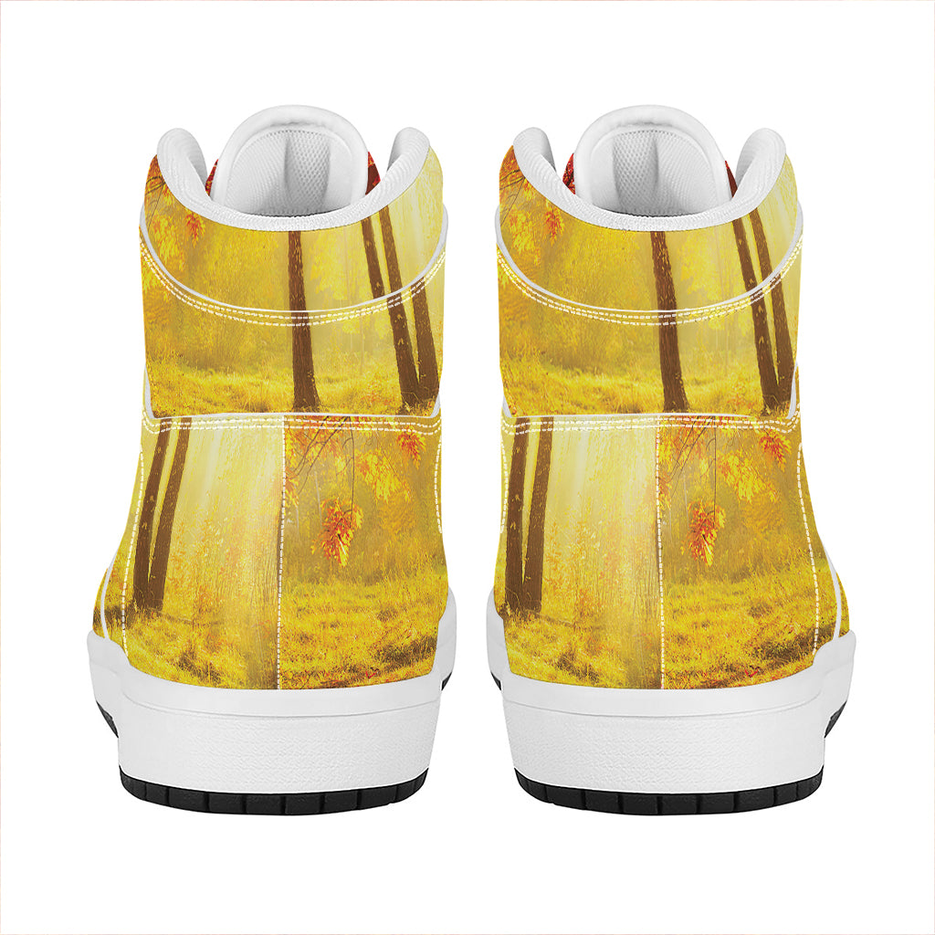 Autumn Trees Print High Top Leather Sneakers