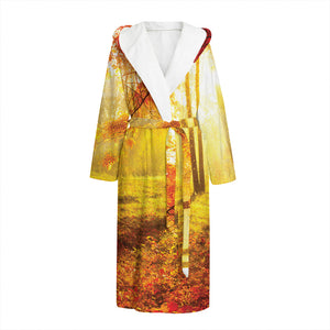 Autumn Trees Print Hooded Bathrobe