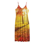 Autumn Trees Print Jersey Midi Cami Dress