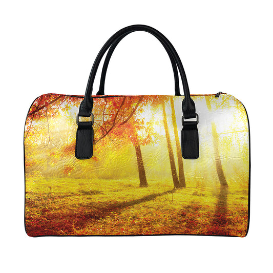 Autumn Trees Print Leather Duffle Bag