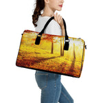 Autumn Trees Print Leather Duffle Bag