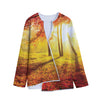 Autumn Trees Print Long Sleeve Short Coat