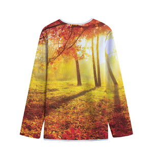 Autumn Trees Print Long Sleeve Short Coat