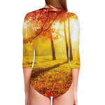 Autumn Trees Print Long Sleeve Swimsuit