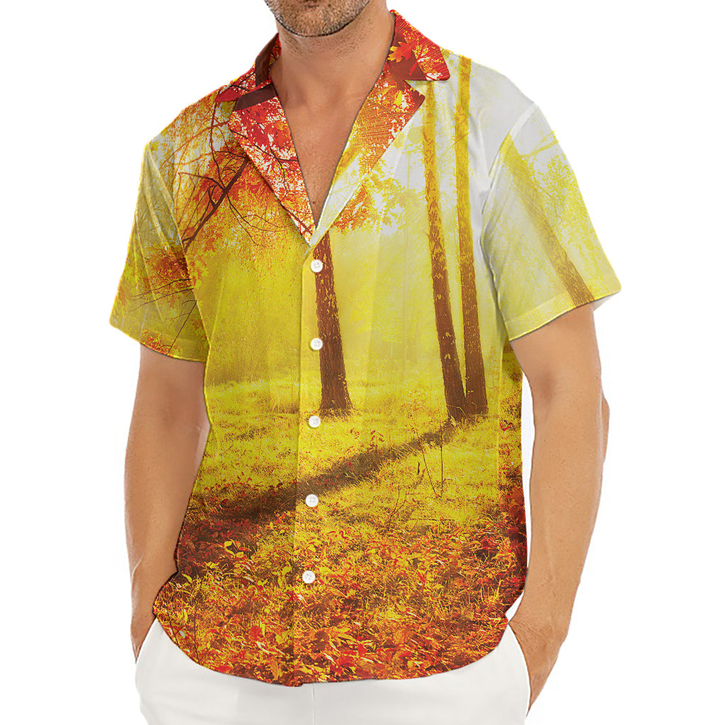 Autumn Trees Print Men's Deep V-Neck Shirt