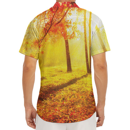Autumn Trees Print Men's Deep V-Neck Shirt