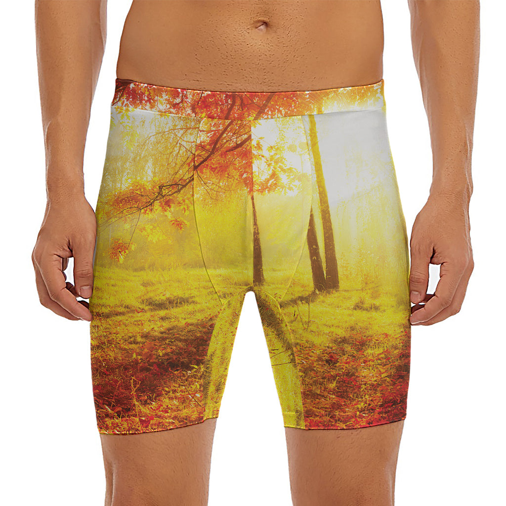 Autumn Trees Print Men's Long Boxer Briefs