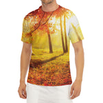 Autumn Trees Print Men's Short Sleeve Rash Guard