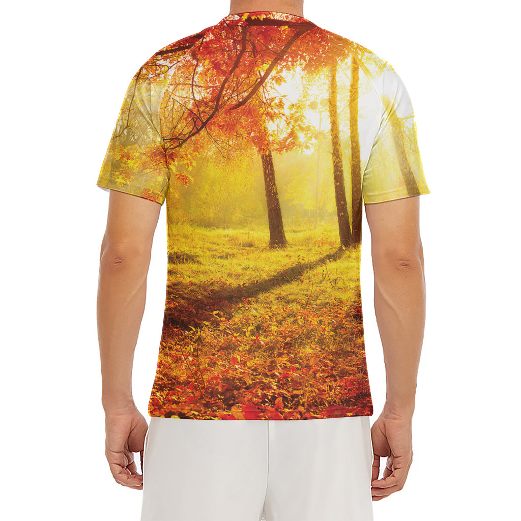 Autumn Trees Print Men's Short Sleeve Rash Guard