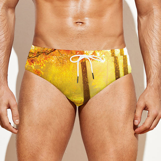 Autumn Trees Print Men's Swim Briefs