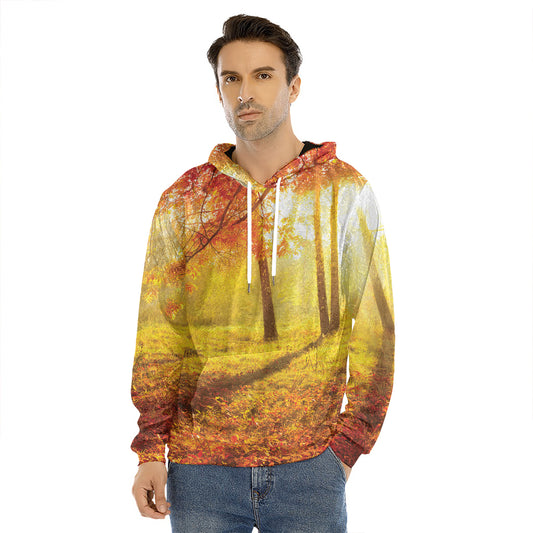 Autumn Trees Print Men's Velvet Pullover Hoodie