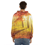 Autumn Trees Print Men's Velvet Pullover Hoodie