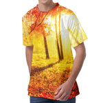 Autumn Trees Print Men's Velvet T-Shirt