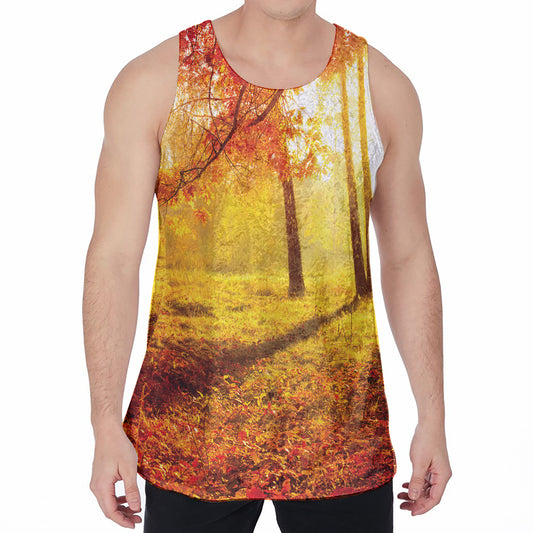 Autumn Trees Print Men's Velvet Tank Top
