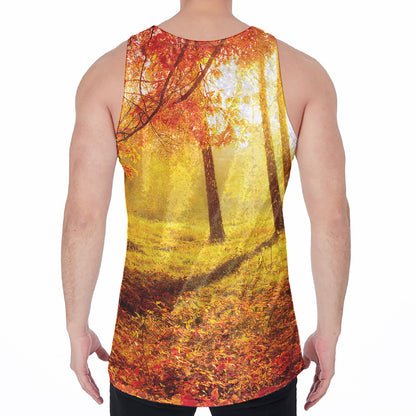 Autumn Trees Print Men's Velvet Tank Top