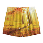 Autumn Trees Print Mesh Shorts