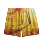 Autumn Trees Print Mesh Shorts