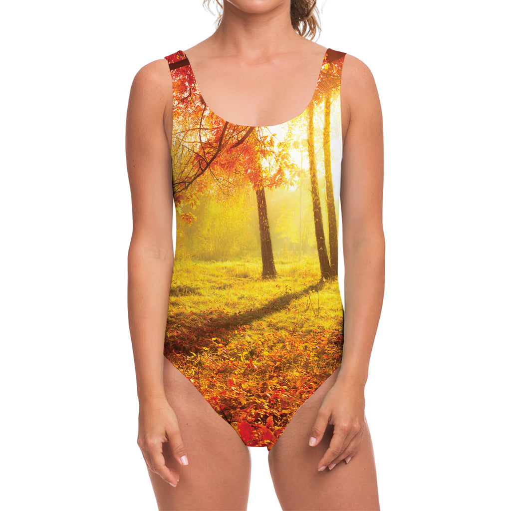 Autumn Trees Print One Piece Swimsuit