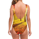 Autumn Trees Print One Piece Swimsuit