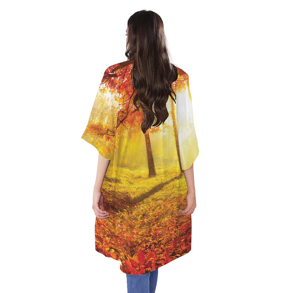 Autumn Trees Print Open Front Beach Cover Up