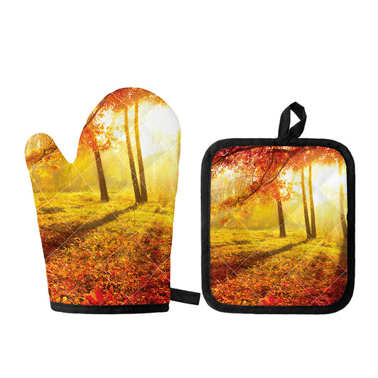 Autumn Trees Print Oven Mitt And Pot Holder Set