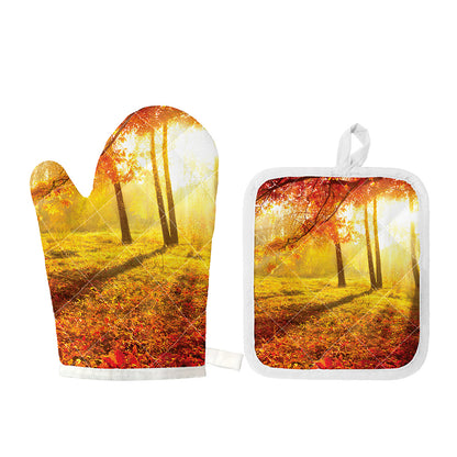 Autumn Trees Print Oven Mitt And Pot Holder Set