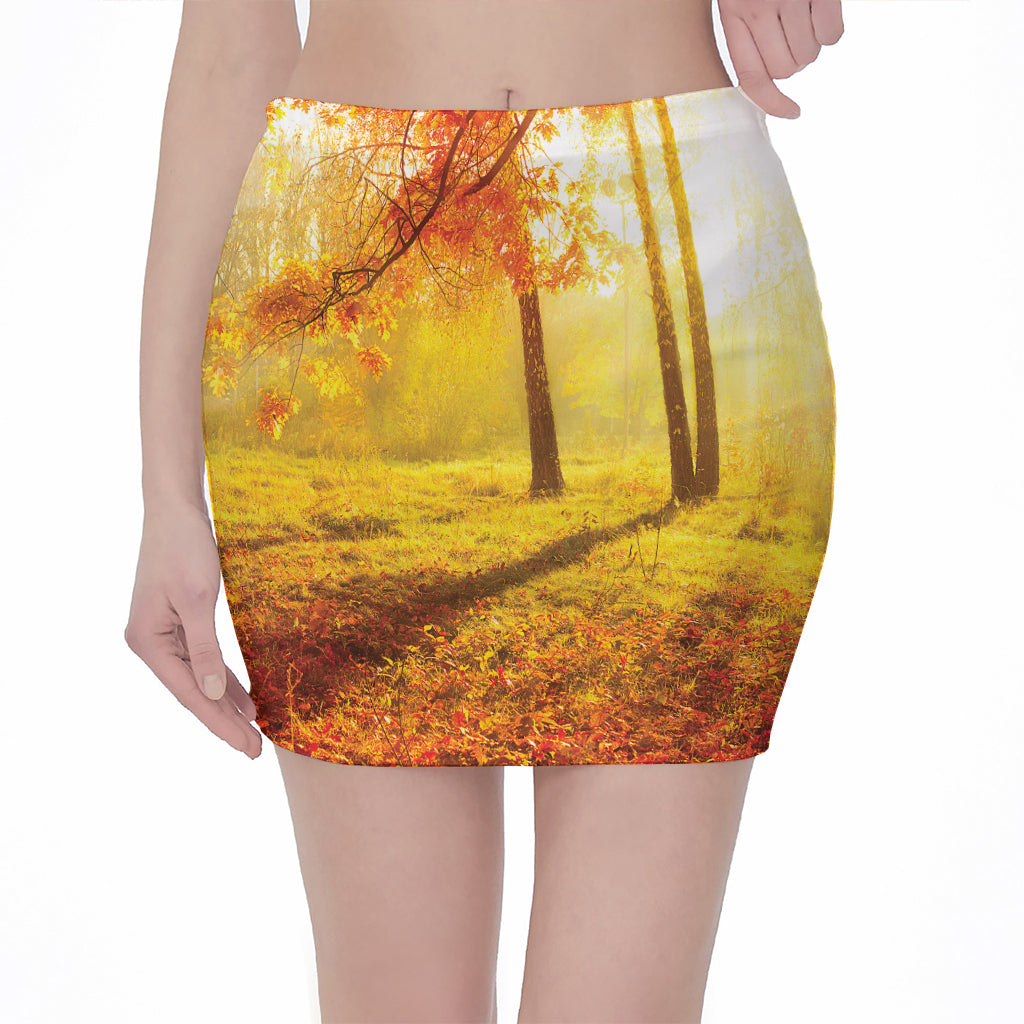 Autumn Trees Print Pencil Mini Skirt