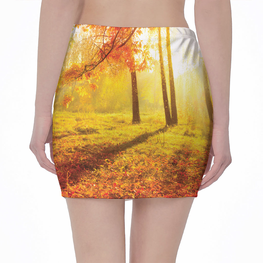 Autumn Trees Print Pencil Mini Skirt