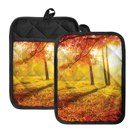 Autumn Trees Print Pot Holders With Pocket