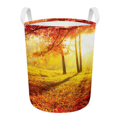 Autumn Trees Print Round Laundry Basket