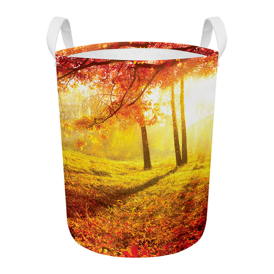 Autumn Trees Print Round Laundry Basket