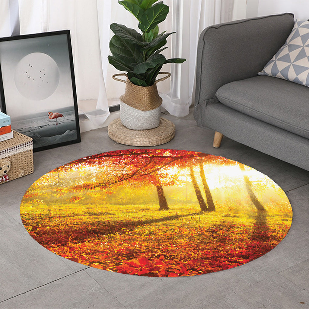 Autumn Trees Print Round Rug