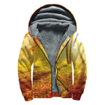 Autumn Trees Print Sherpa Lined Zip Up Hoodie